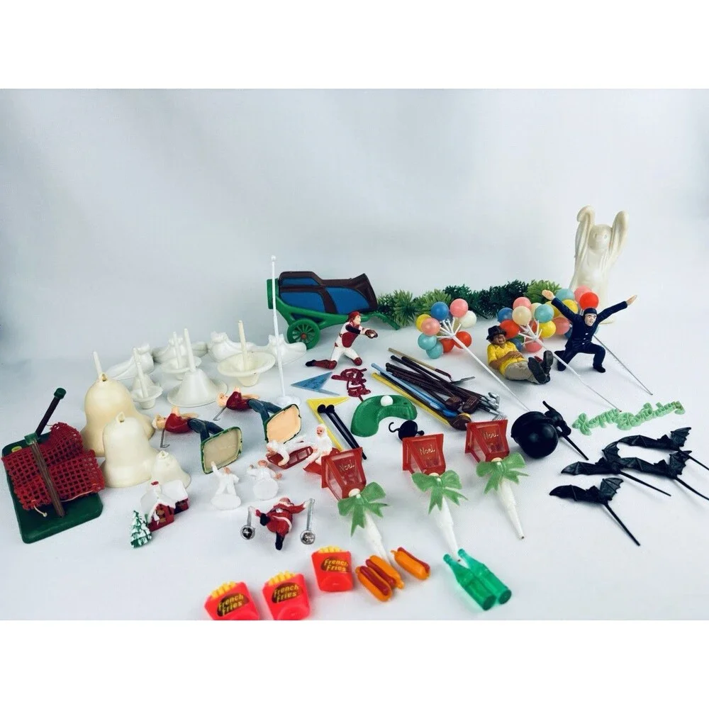 Large Lot Cake Decorations Hard Plastic - Wilton‎ - Toppers  -Hong Kong Vintage